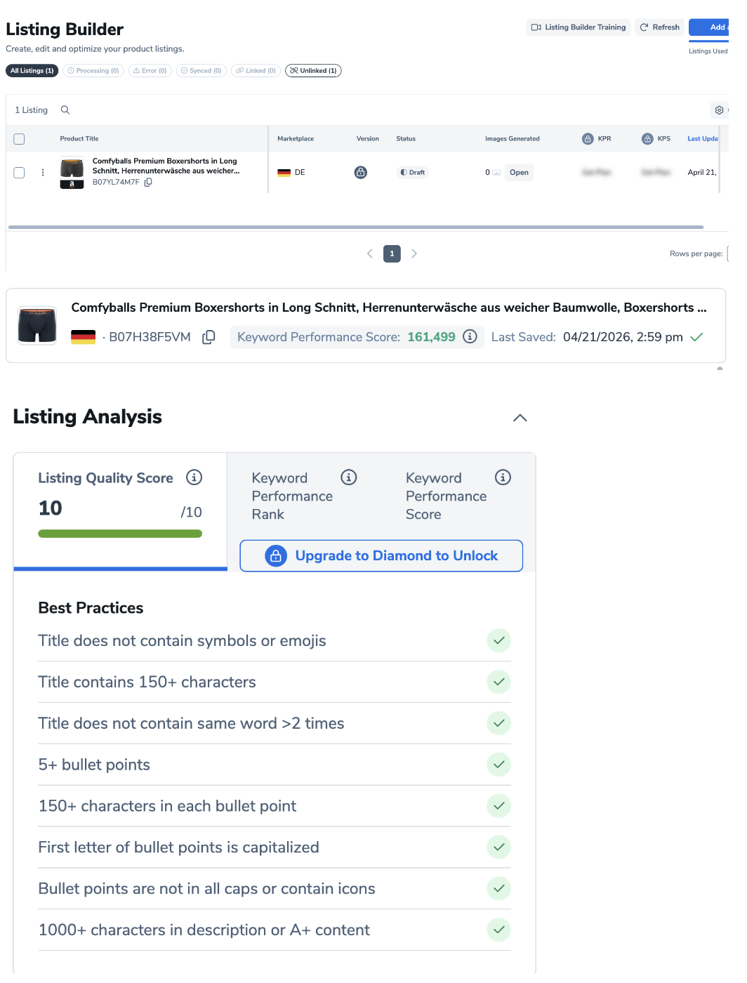 Amazon listing builder analyse